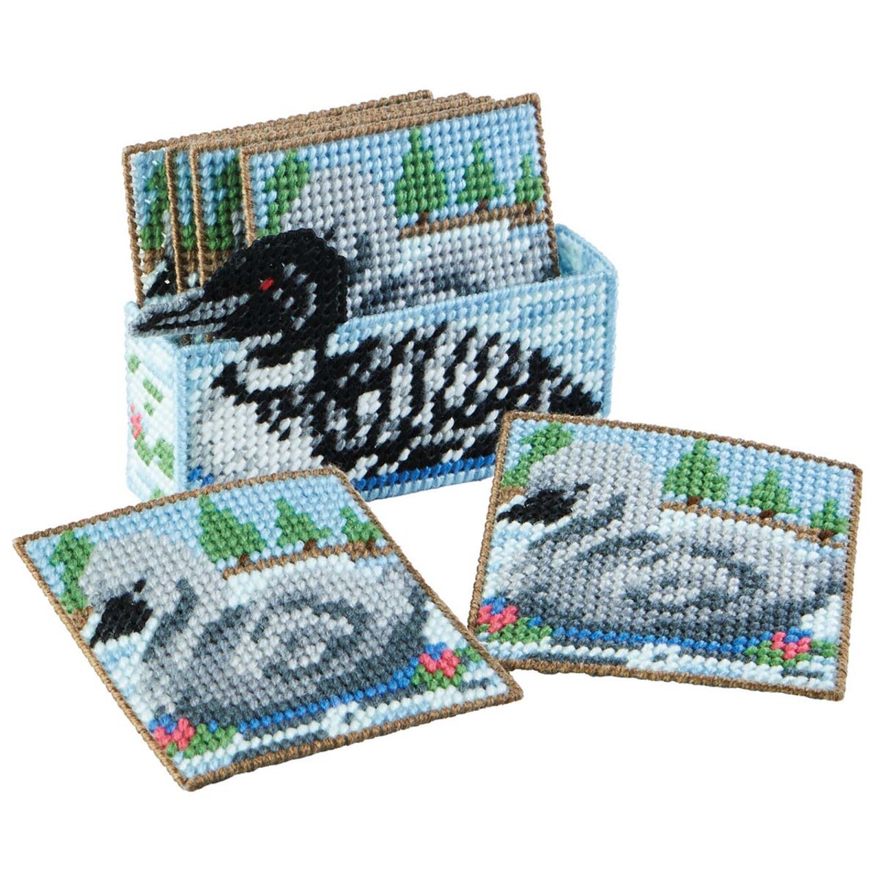 Herrschners Northwoods Loon Coasters with Holder Plastic Canvas Kit